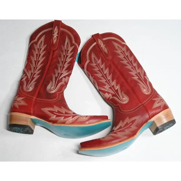 LANE Lexington Western Boots Snip Toe in Ruby Red - Picture 7 of 13